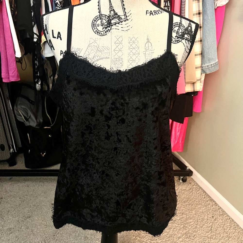 Black Velvet Tank with Lace Finishes